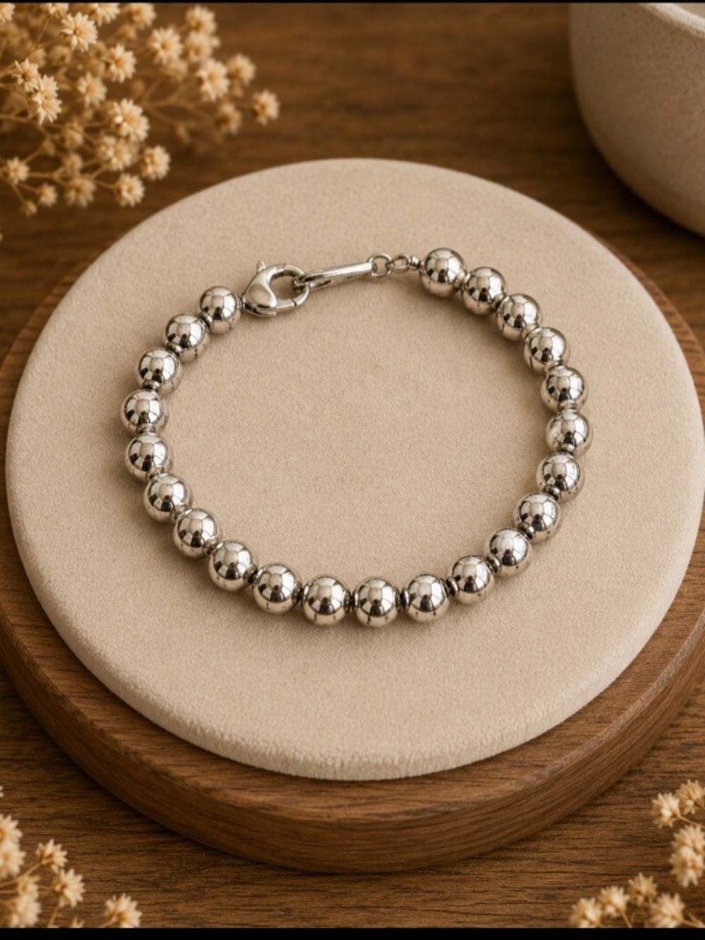 Silver Tone Beaded Ball Bracelet Minimalist Statement Jewelry